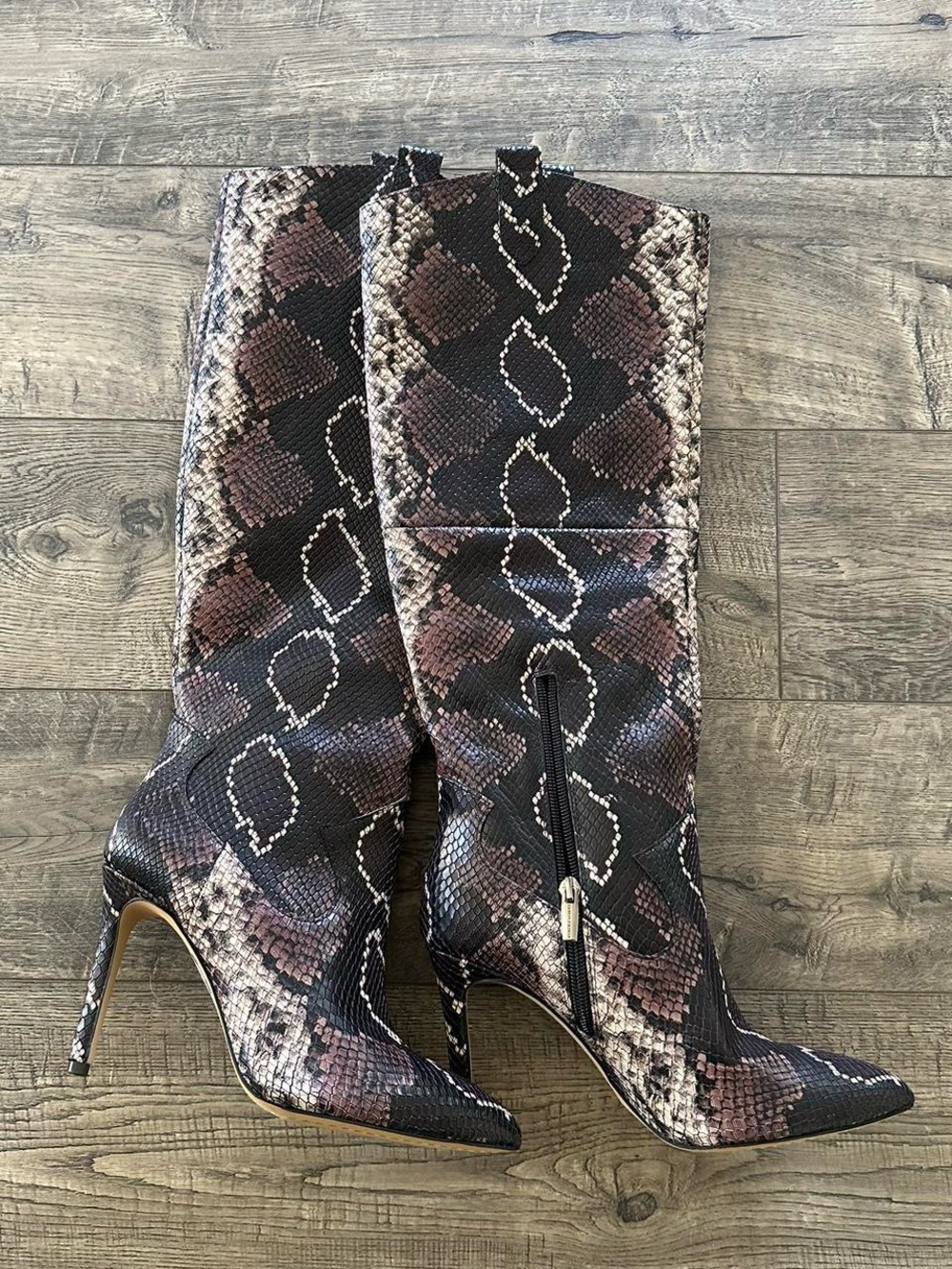 Vince camuto Snake-Print Knee-High Pointed Toe Stiletto Boots - Brown/Black